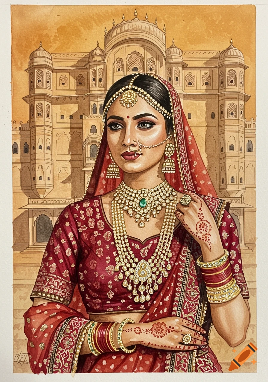 craiyon 133150 create a vibrant painting of a woman dressed in traditional rajasthani attire focus on a close up v